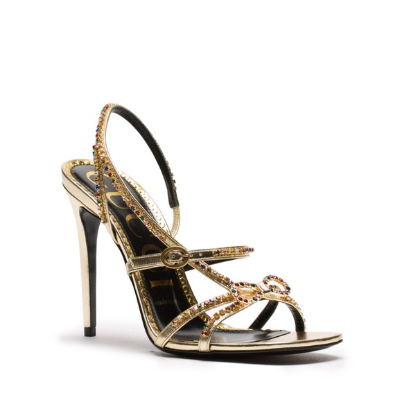Authentic Gucci Metallic leather sandals in gold. - Picture 1 of 3